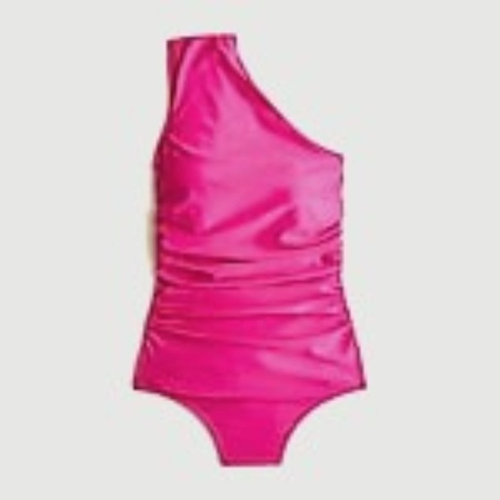 NWT J. Crew Ruched one-shoulder one-piece, Fuchsia, Size 10